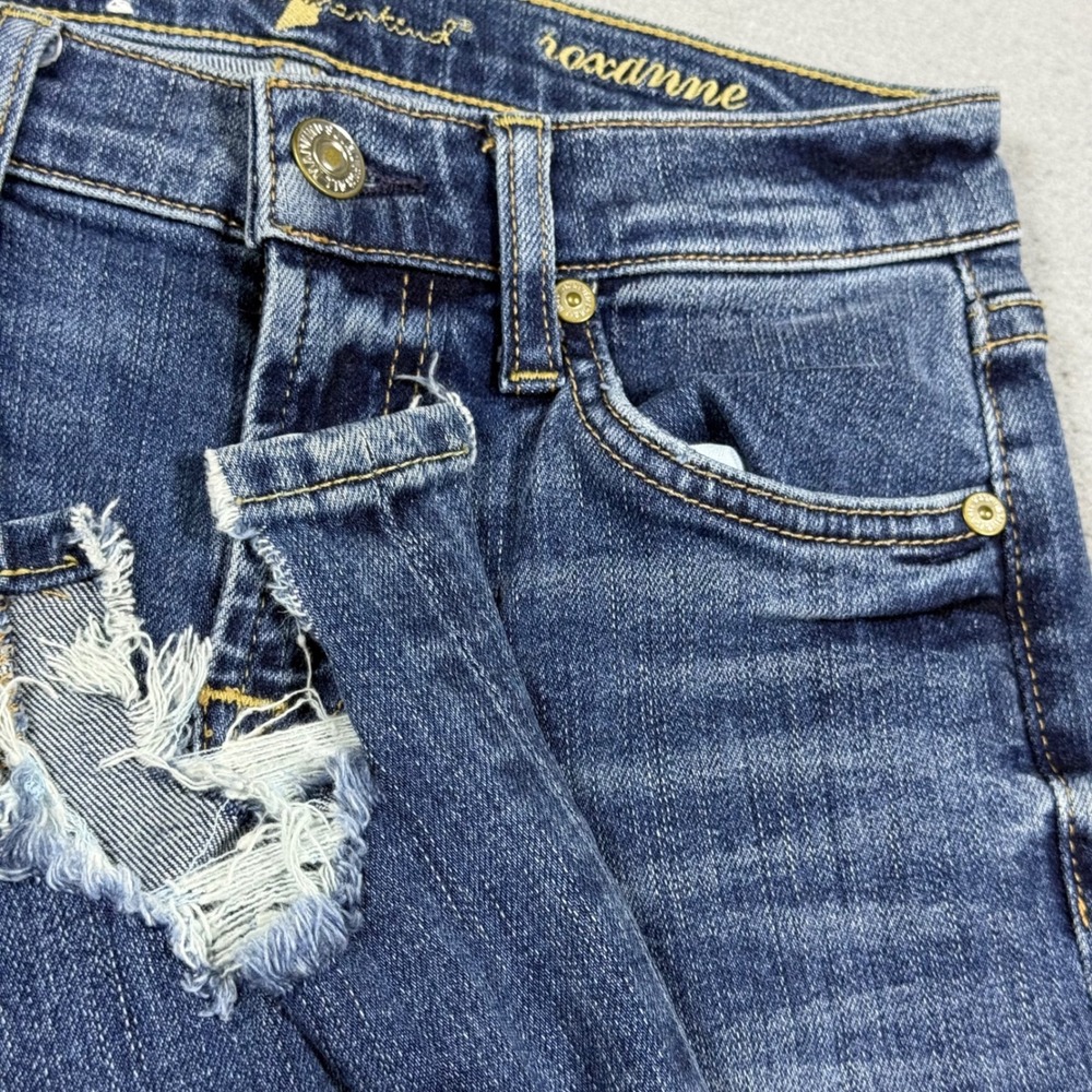 7 For All Mankind Roxanne Ankle Jeans Blue Distressed Step Hem Slim Fit Size 24